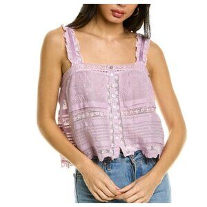LOVESHACKFANCY Wisteria Sully Embroidered Lace Cotton Crop Top